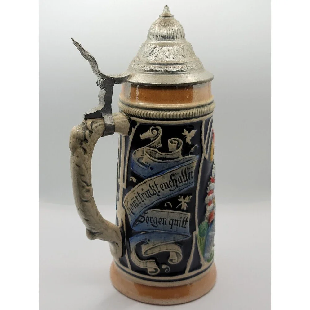 Vintage West German Randarbeit  Beer Stein with Pewter Lid